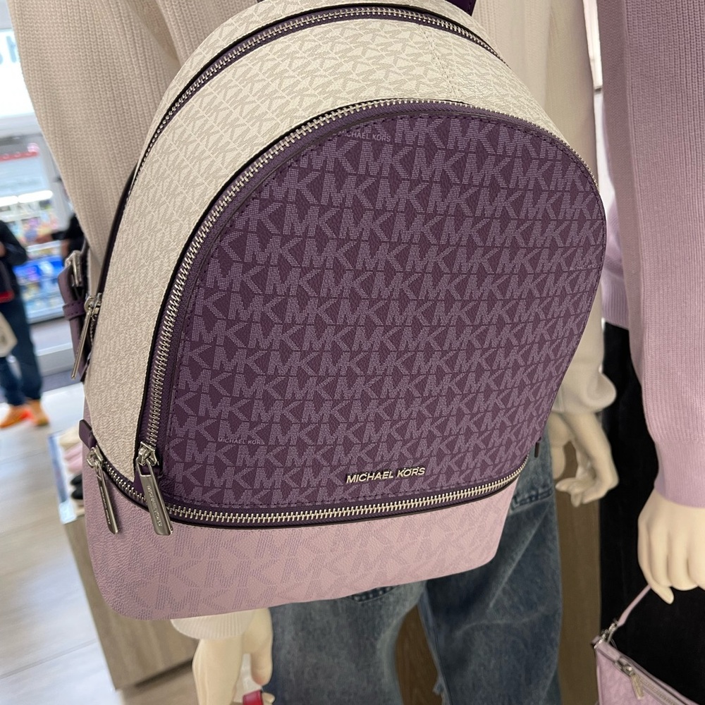 MICHAEL KORS Rhea Medium Zip Color-Block Signature Logo Backpack
Dark Purple MLT - Picture 13 of 16